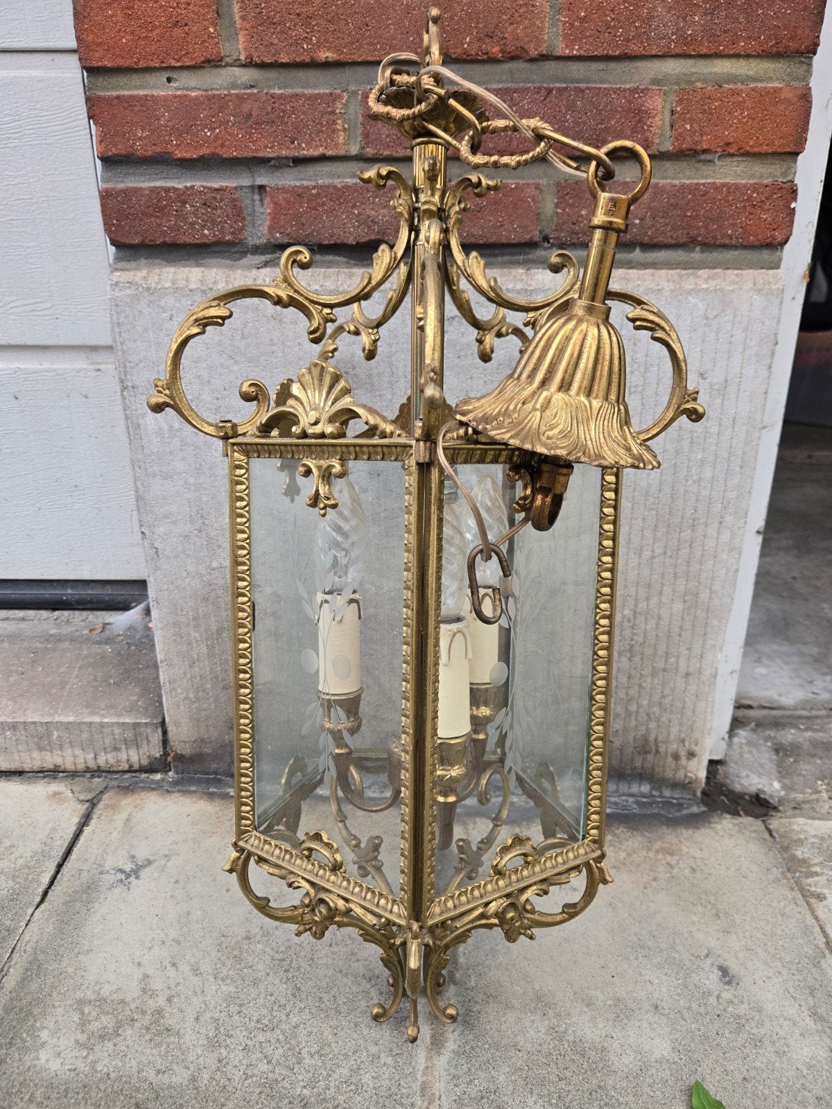 Superbe lanterne de vestibule ancienne en bronze doré et ver, Antiquités & Art, Enlèvement, Bronze