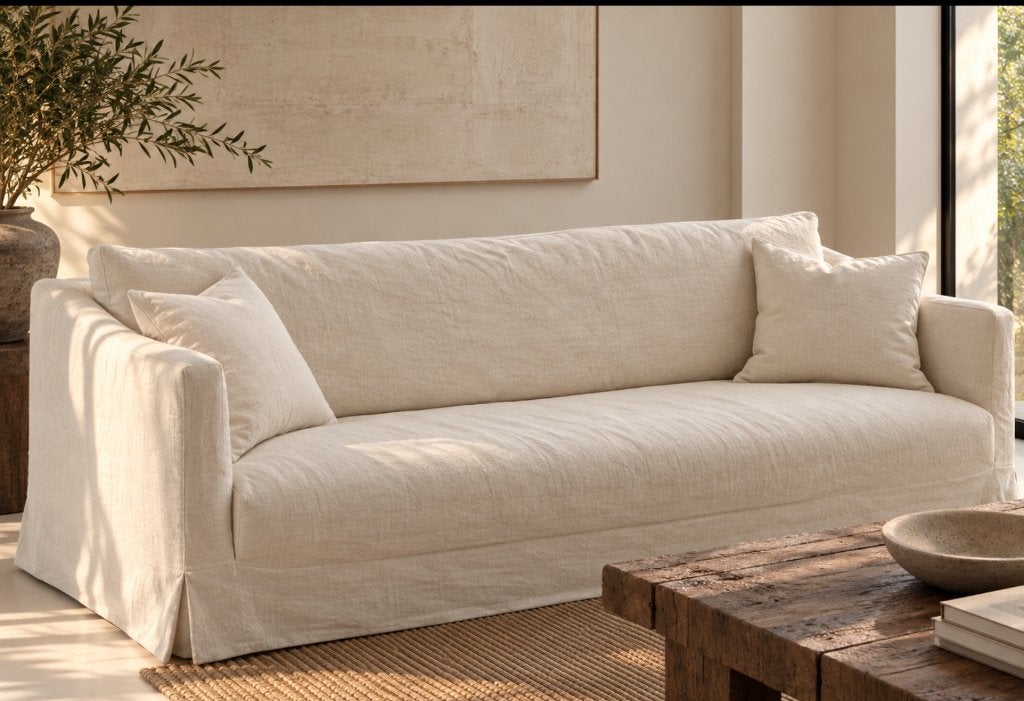 Canapé original HOFFZ BO 240 cm lin délavé, 75 à 100 cm, Axel Vervoort | Vincent Van Duysen, Banc droit, Comme neuf