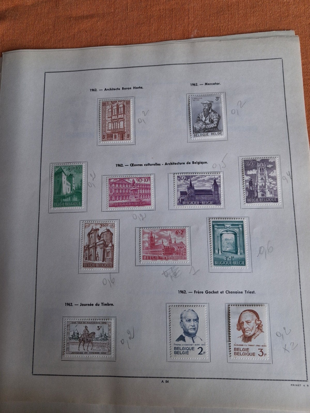 1962 lot complet timbres belges COB 1204/1239+ 1 bloc, Enlèvement ou Envoi