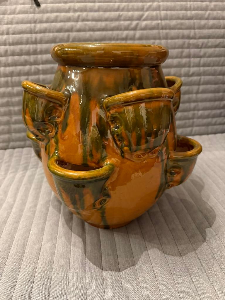 Vintage Keramische Aardbeienpot / Kruidenpot - Druipglazuur, Antiek en Kunst, Ophalen