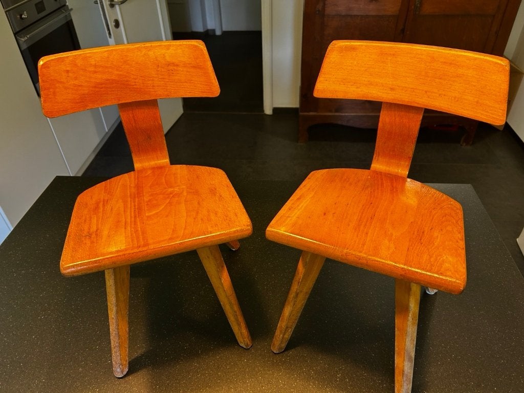 Set van 2 vintage houten kinderstoeltjes – retro, Ophalen, Gebruikt, Stoel(en)