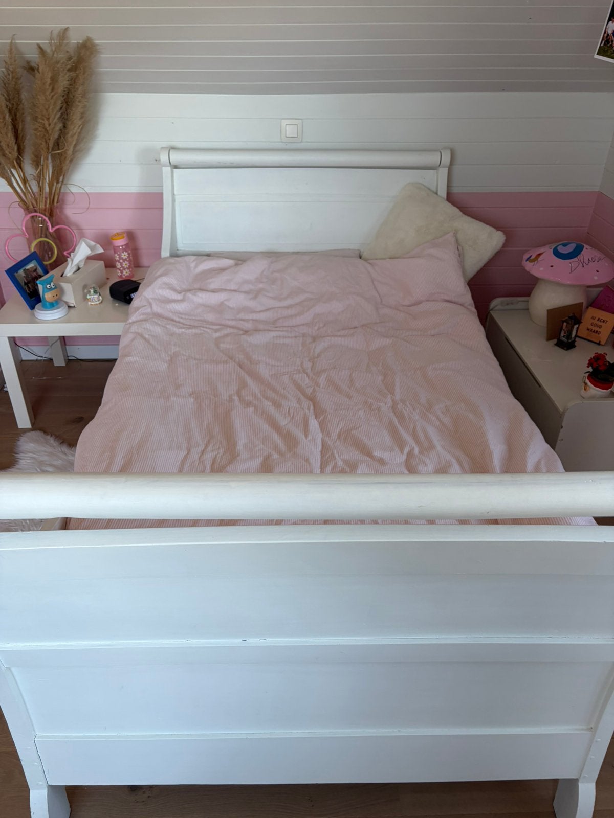 Antiek kinderbed met matras, Huis en Inrichting, Ophalen, Eenpersoons, Wit, 190 cm of minder