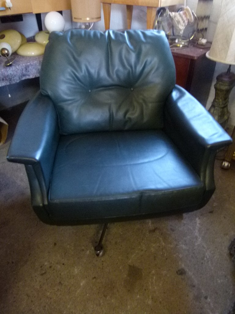 vintage Drabert fauteuil - relax groen leder mid century, Enlèvement, Maison et Meubles
