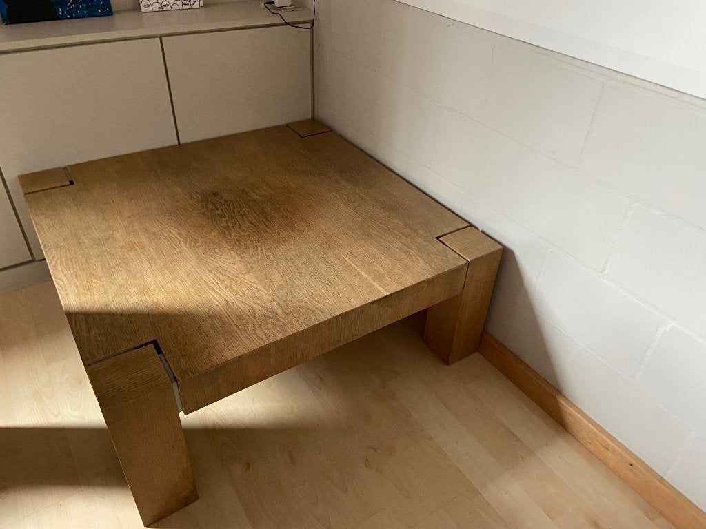 Eiken fineer salontafel 100vmx100cm, Ophalen, Gebruikt, 5 – 50, 100 tot 150 cm