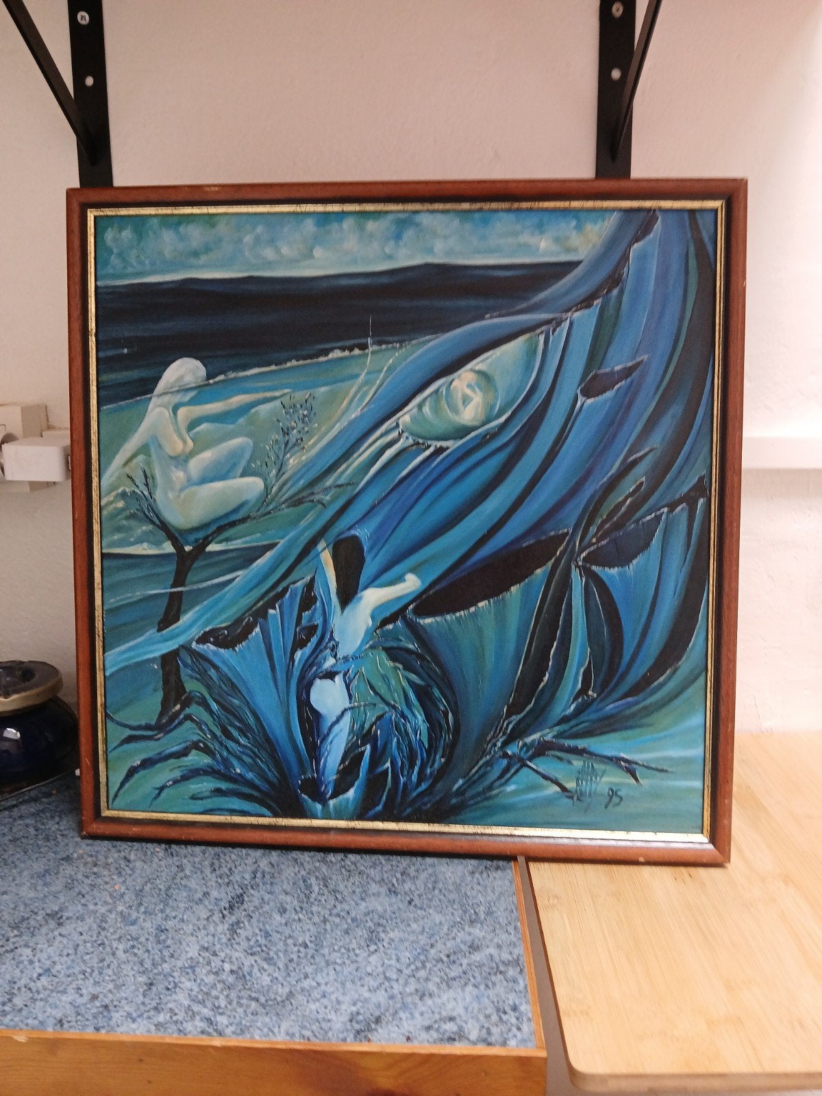 Peinture surréaliste bleu au nu 1995 par john NOY., Antiquités & Art, Enlèvement