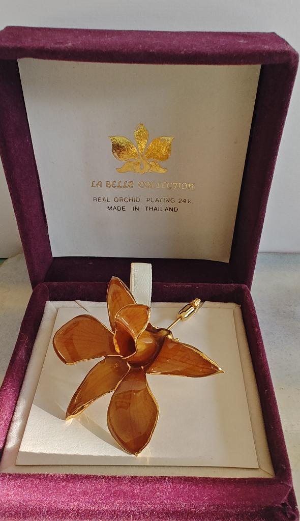 24 karaat gouden orchidee broche, Ophalen of Verzenden, Goud, Goud