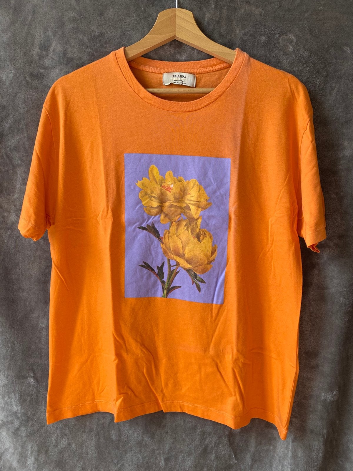 Lichtoranje t-shirt met bloemenprint, Kleding | Dames, T-shirts, Maat 38/40 (M), Oranje, Ophalen of Verzenden, Korte mouw