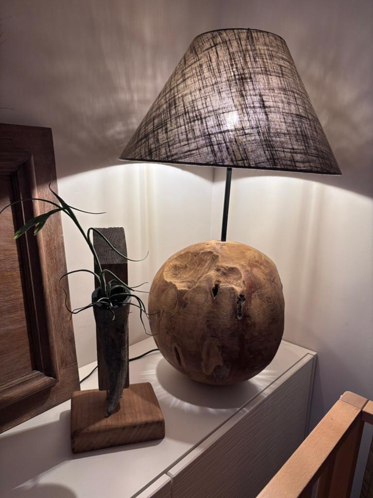 Unieke massieve teakhouten bollamp, Ophalen, Zo goed als nieuw