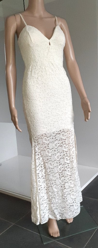maxi jurk elegant vintage crème wit kant XS, Neuf, Enlèvement ou Envoi, Taille 34 (XS) ou plus petite, Blanc