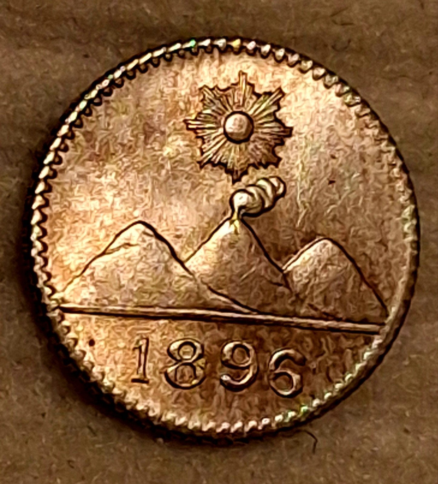 Zilveren 1/4 Real 1896 Guatemala – Prachtige staat (Vulkaan), Verzenden, Zilver