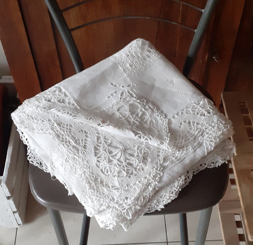 Grande nappe en lin brodée, Nappe, Enlèvement ou Envoi, Utilisé, Lin