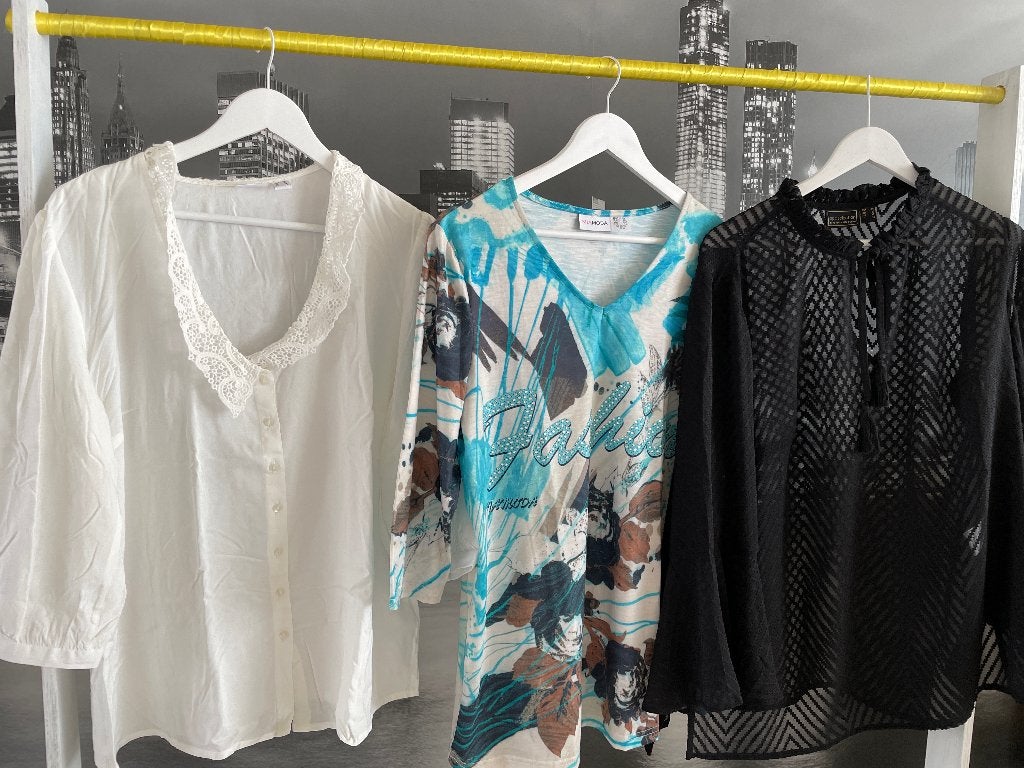 T-shirt en 2 blouses voor een prijsje - maat 48-50, Verzenden, Zo goed als nieuw, Maat 46/48 (XL) of groter