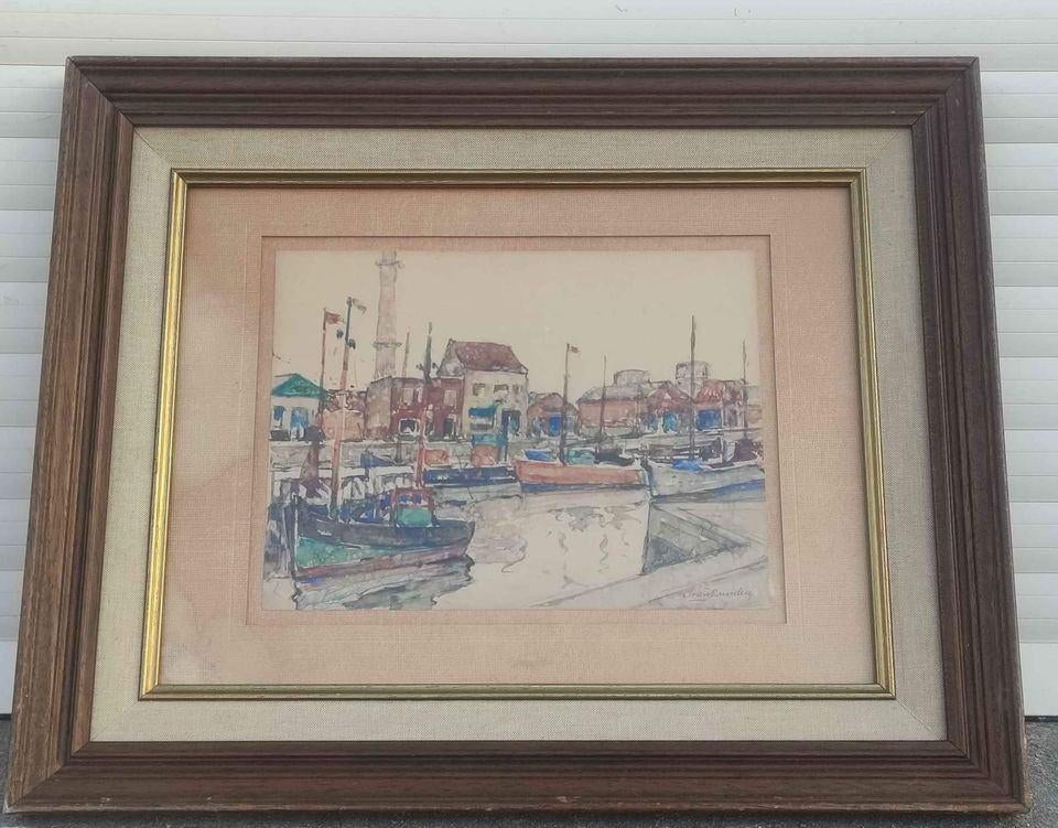 aquarelle marine signe alphonse van beurden, Antiek en Kunst, Ophalen of Verzenden