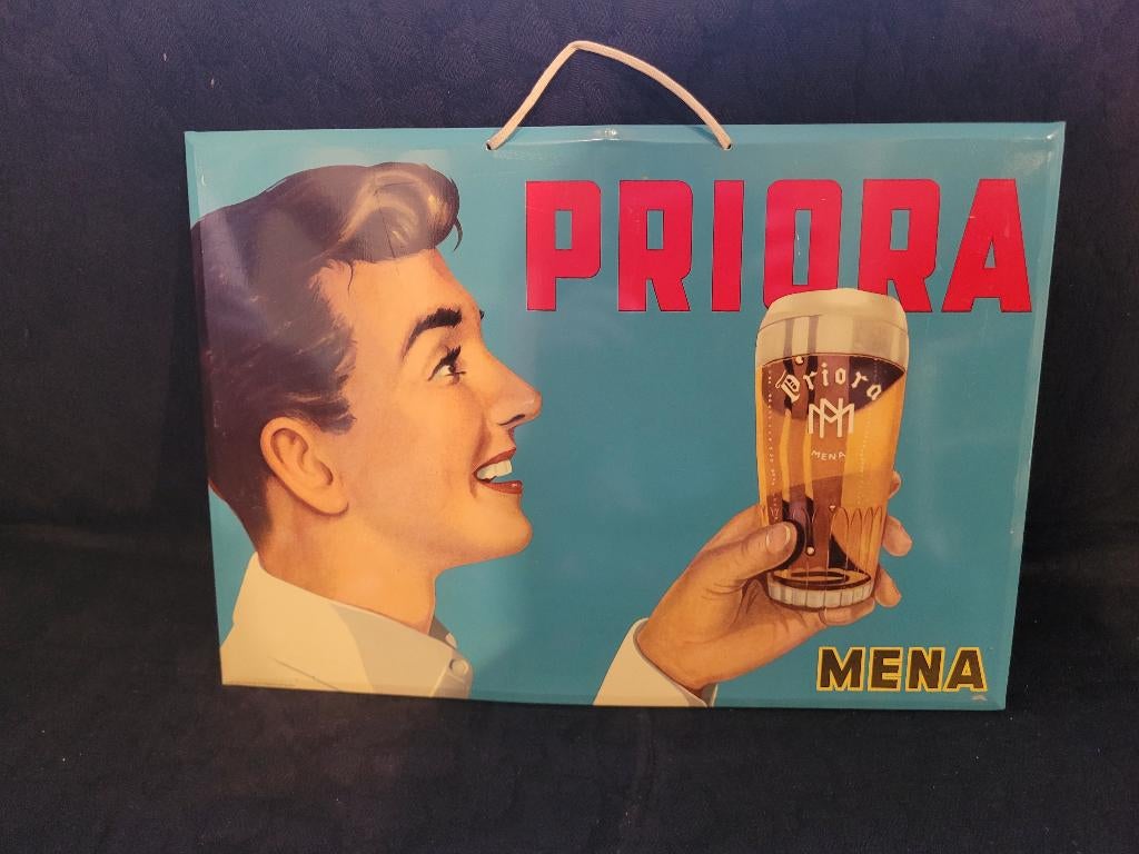 Reclame voor oud metaal Priora Mena, Verzamelen, Ophalen of Verzenden, Gebruikt, Reclamebord
