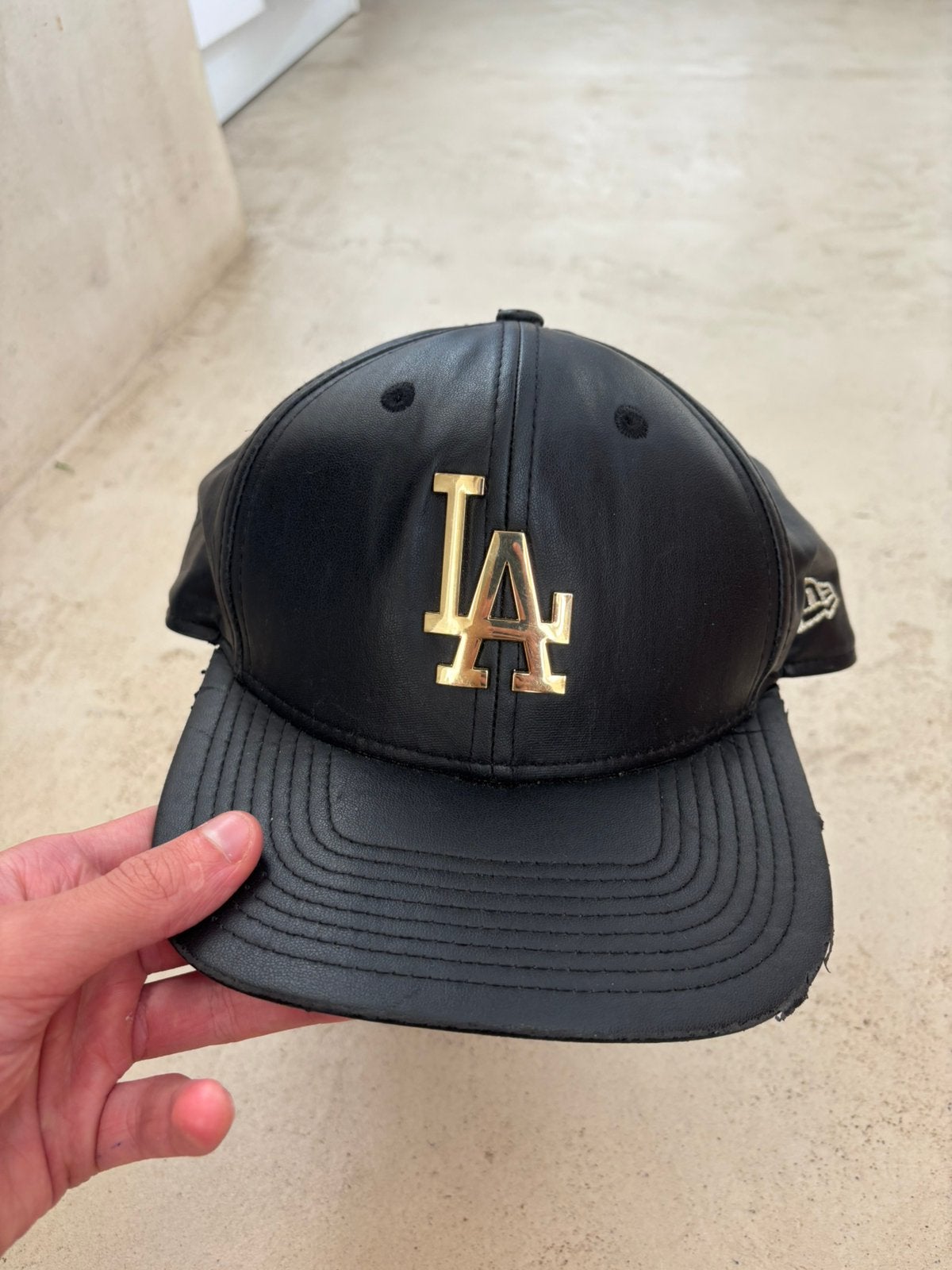 Casquette New Era 9 fifty LA Dodgers - simili cuir noir, Enlèvement ou Envoi, Comme neuf, Casquette