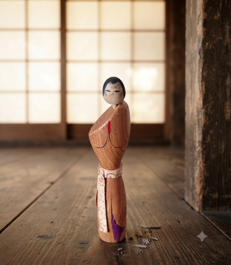 Kokeshi vintage de Chiyomatsu Kano (Chiaki), Antiquités & Art, Art | Art non-occidental, Japon, Bois, Peint, 15 cm