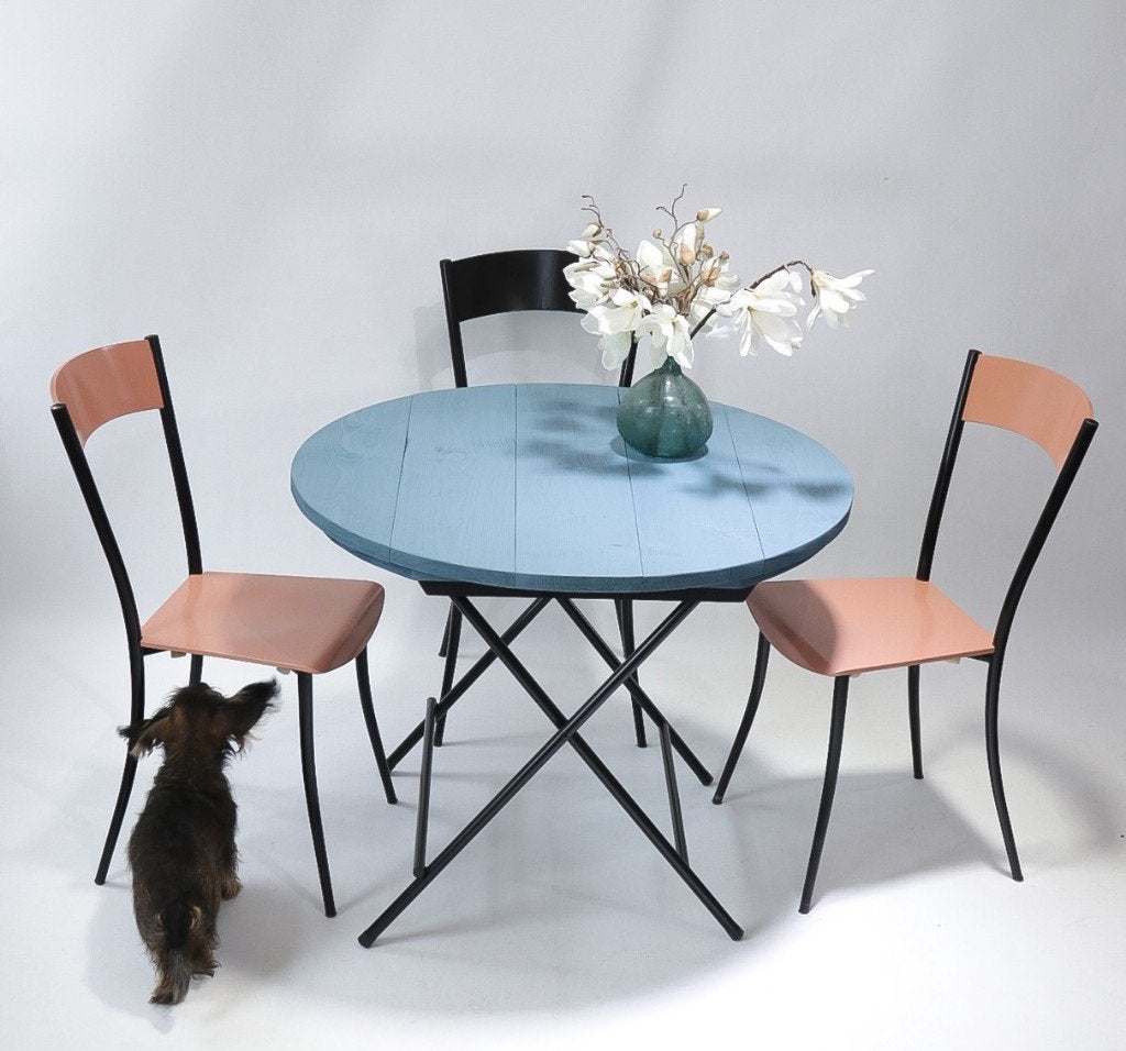 Table pliante ronde style français, bleu pastel, Neuf, Rond, Enlèvement, 75 cm ou plus