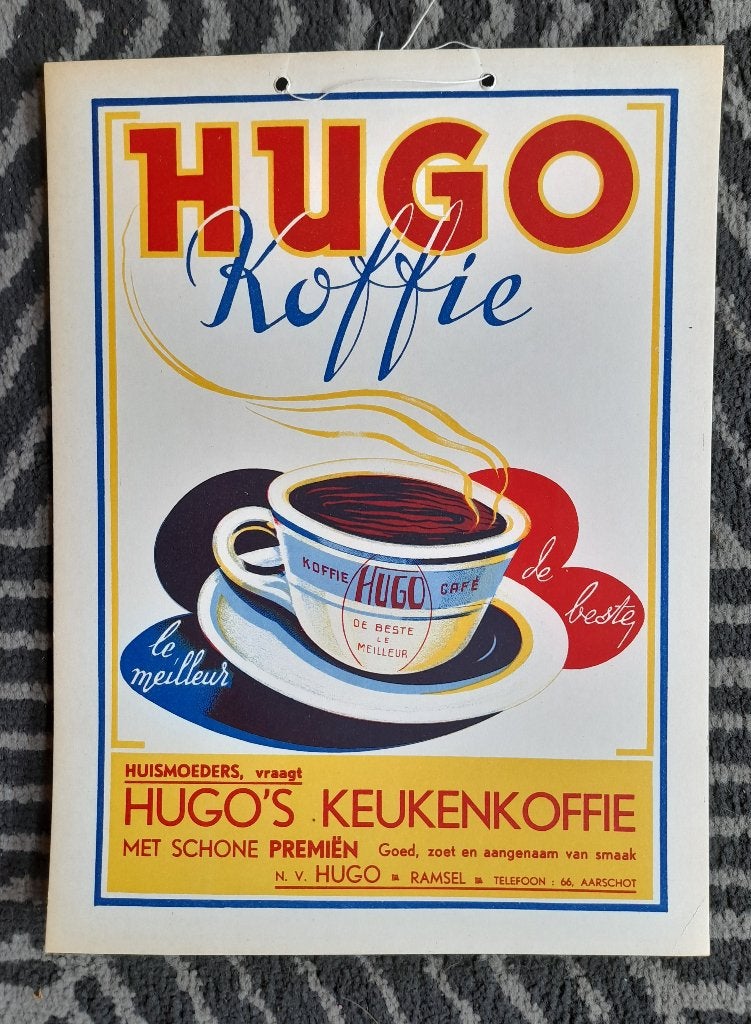 Kartonreclame  Hugo Koffie  -  Ramsel - Herselt, Verzenden, Zo goed als nieuw, Reclamebord