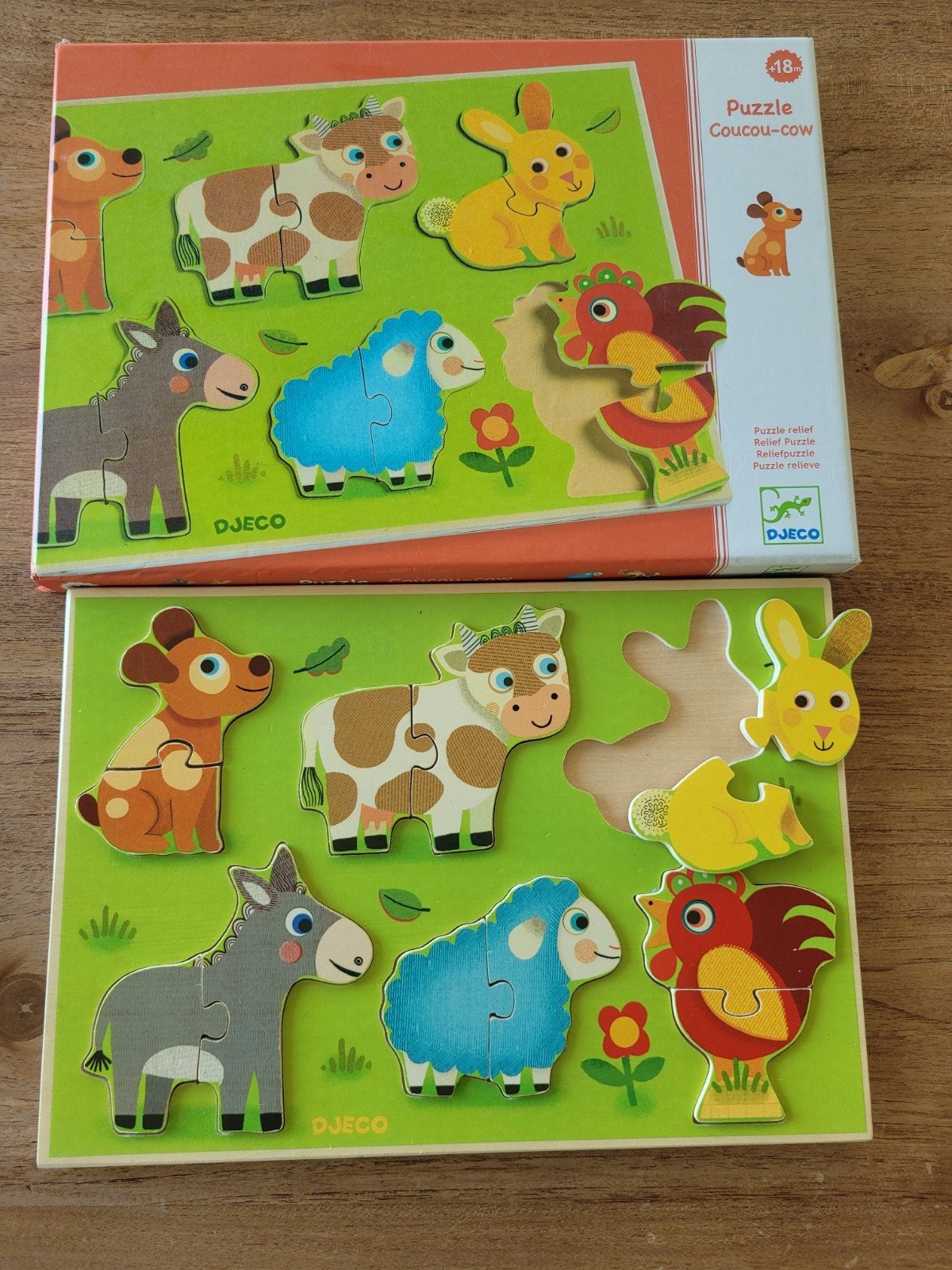 Djeco puzzle van hout Coucou-cow, Ophalen, 10 tot 50 stukjes, Gebruikt, Van hout
