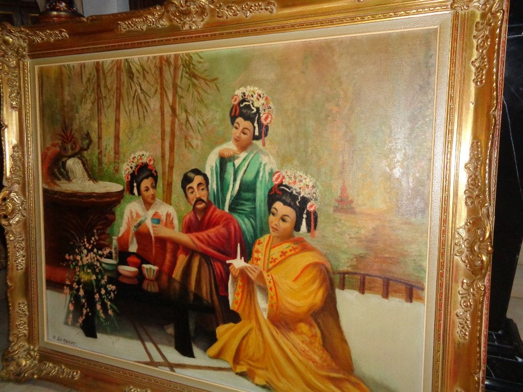 *Grote prachtige gesigneerde schilderij met zéér mooie kader, Ophalen, Bijzondere lijst, Doek