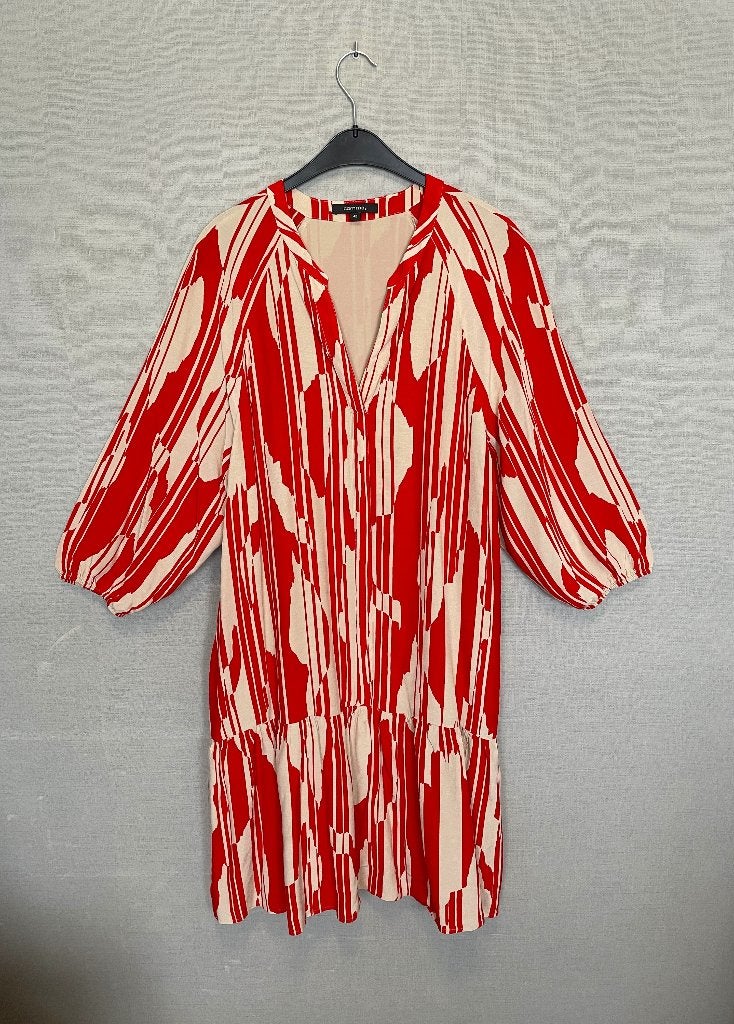 Rood met beige jurk van Comma (42), Taille 42/44 (L), Enlèvement ou Envoi, Beige, Longueur genou