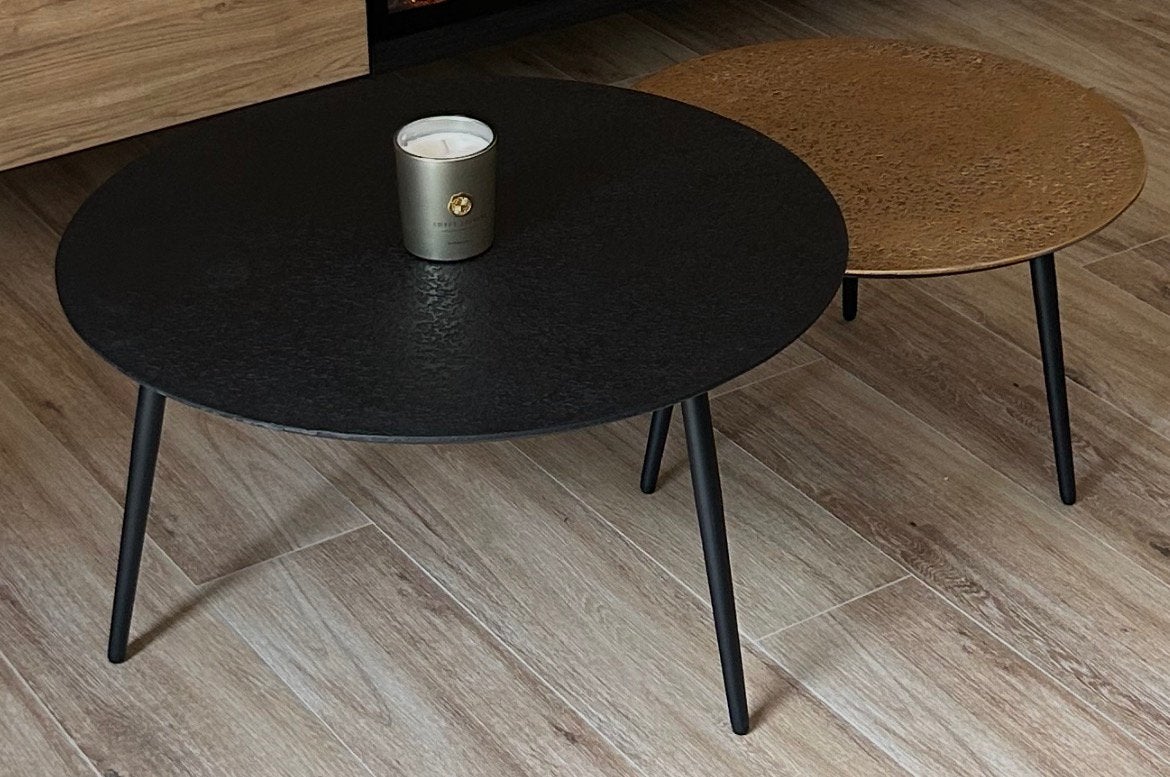 Lot de 2 tables basses doré et noir 74 et 58cm, Maison & Meubles, Enlèvement, Comme neuf