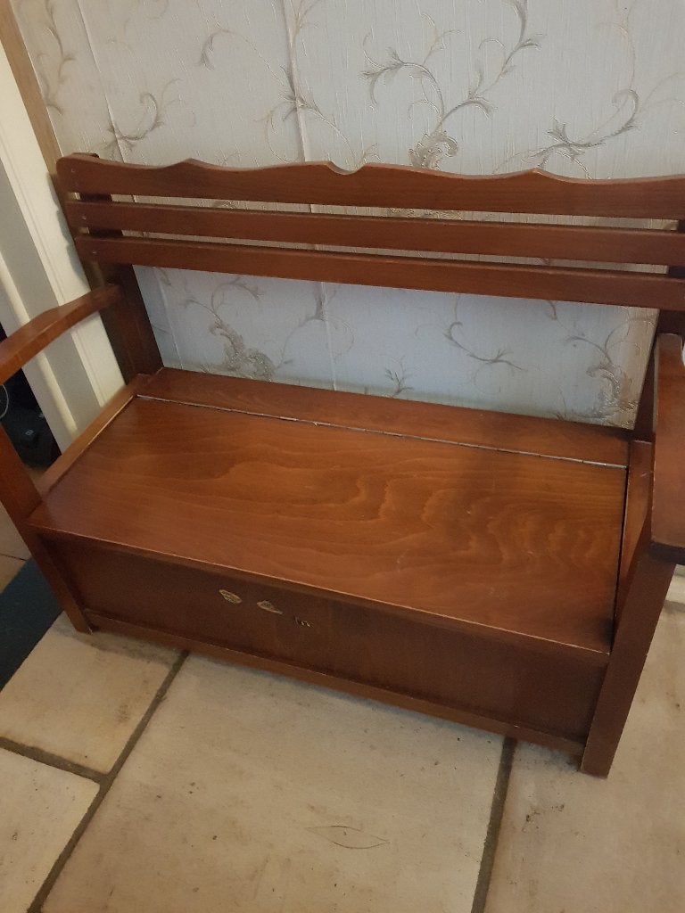Houten opbergbankje, Kinderen en Baby's, Kinderkamer | Inrichting en Decoratie, Bruin, Ophalen, Gebruikt, Opbergmeubel
