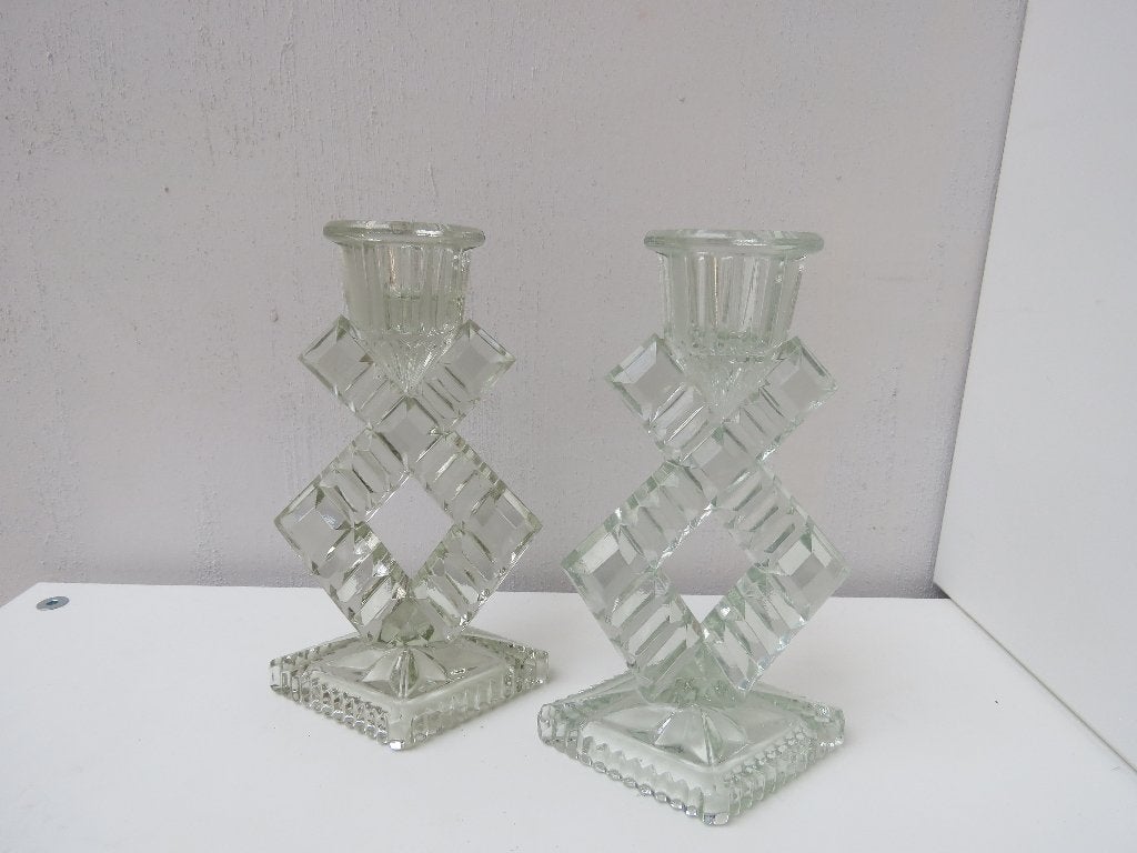 Couple de chandeliers en verre en forme de diamant  Art Déco, Enlèvement ou Envoi