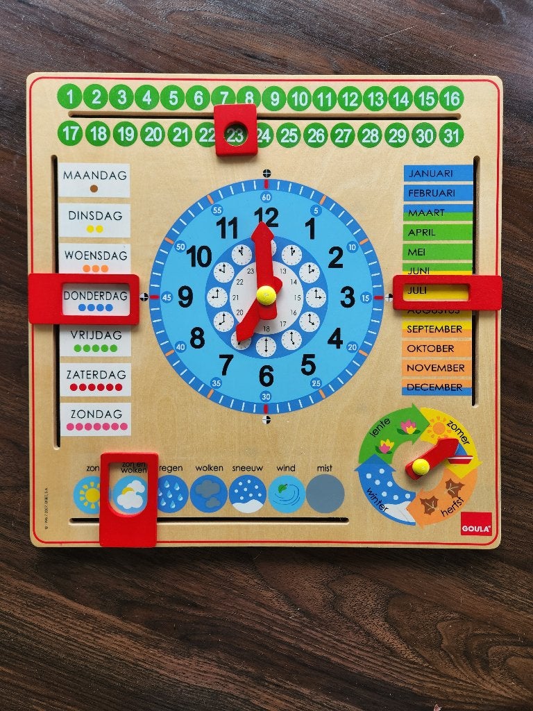 houten kalenderklok, Ophalen, Zo goed als nieuw, Puzzelen