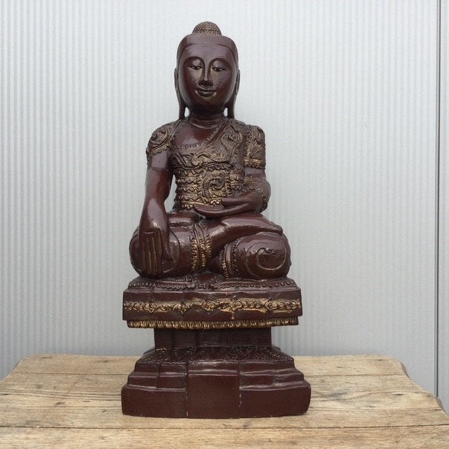 Grote houten boeddha, Antiek en Kunst, Ophalen, Beeld