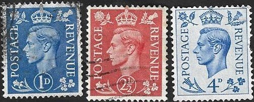 3 Postzegels Groot-Brittannië 1951 Koning George VI, Postzegels en Munten, Ophalen of Verzenden, Gestempeld