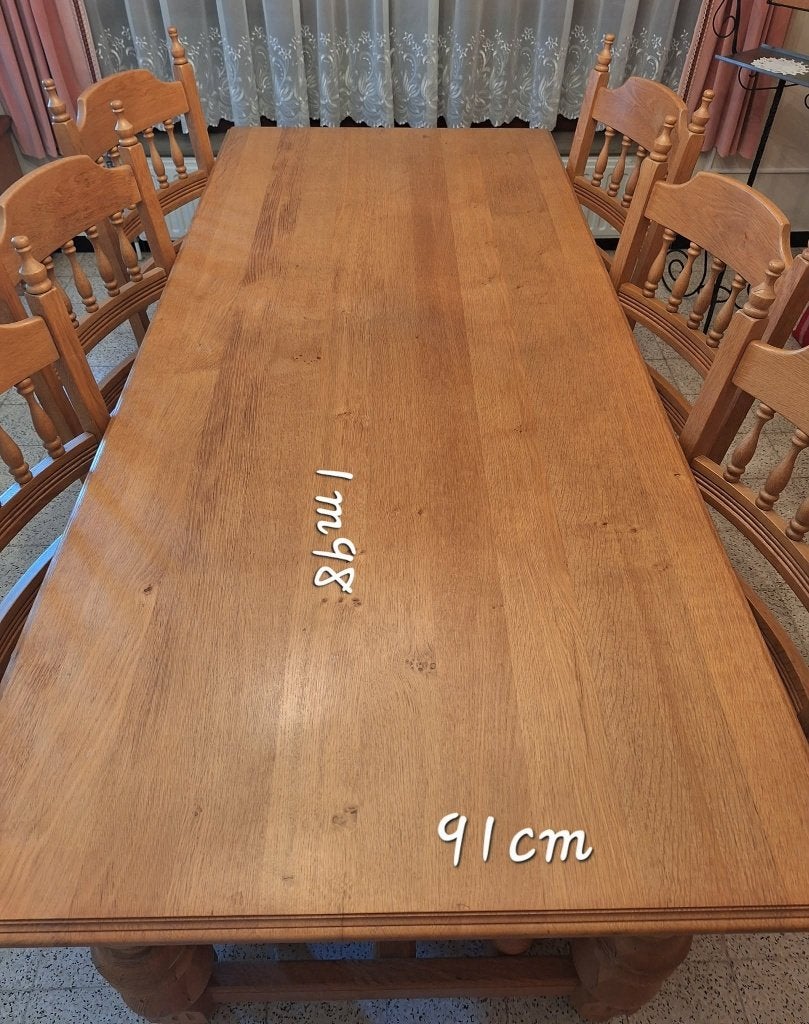 Table en chêne clair avec 6 chaises assorties, Maison & Meubles, Salles à manger complètes, Enlèvement, Comme neuf, Campagnard