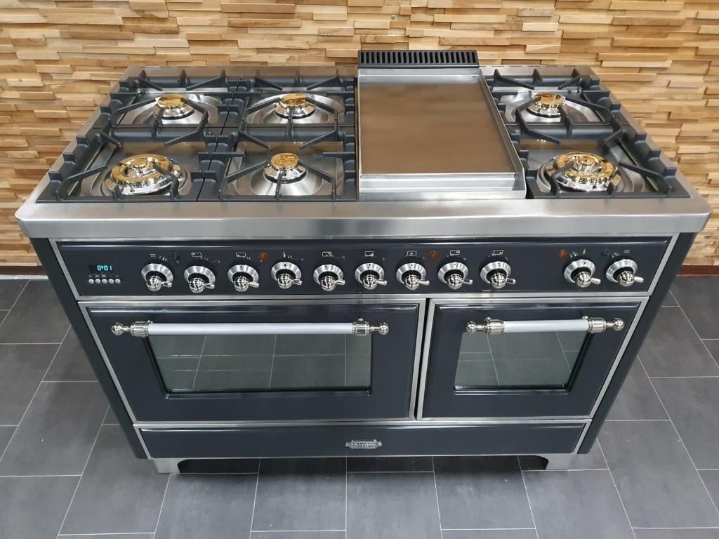 Luxe Fornuis Boretti Majestic 120cm antraciet & rvs 7 pits, Elektronische apparatuur, Fornuizen, Zo goed als nieuw, Vrijstaand