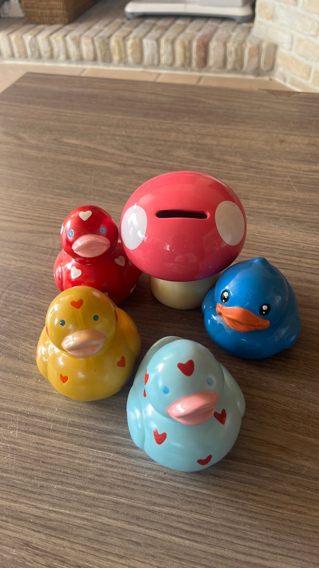 5 spaarpotjes eendjes en paddestoelen, Kinderen en Baby's, Ophalen of Verzenden, Zo goed als nieuw
