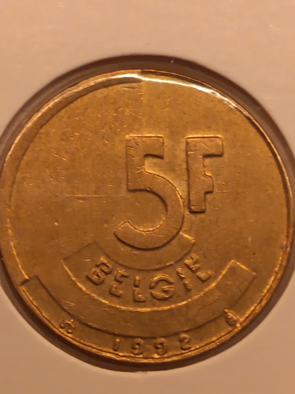 5 Frank 1992 Vl, dubbel muntmeesterteken, Ophalen of Verzenden