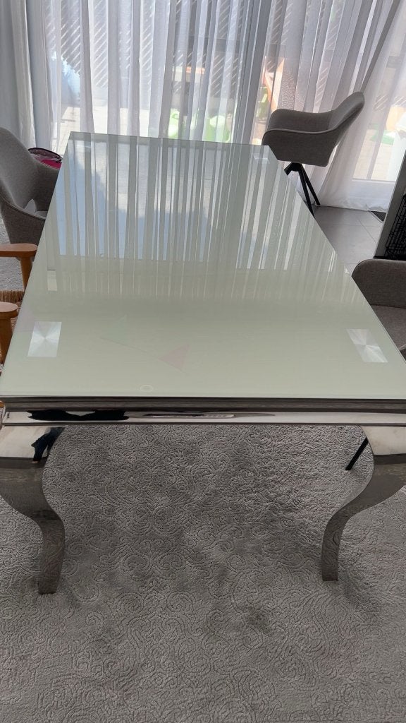 Glazen eettafel melkwit, Ophalen