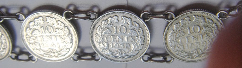 Bracelet pièces 10 cents Wilhemina Koningin Der Nederlanden, Ophalen of Verzenden, Zo goed als nieuw, Zilver, Zilver