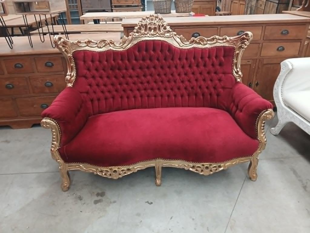 Barokke sofa - verguld hout & rood fluweel, Huis en Inrichting, Zetels | Zetels, Ophalen, 150 tot 200 cm, Driepersoons, 75 tot 100 cm