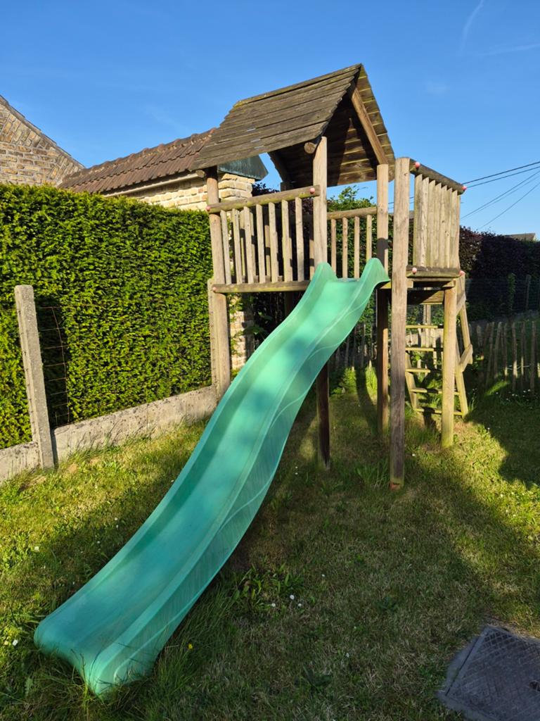 Houten speeltoren met glijbaan Dino Wood, Kinderen en Baby's, Speelgoed | Buiten | Speeltoestellen, Ophalen, Glijbaan