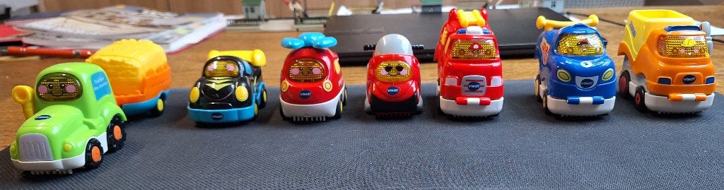 VTech Tut Tut Bolides — 7 voertuigen -Volledig groot circuit, Ophalen of Verzenden, Zo goed als nieuw, 2 tot 4 jaar