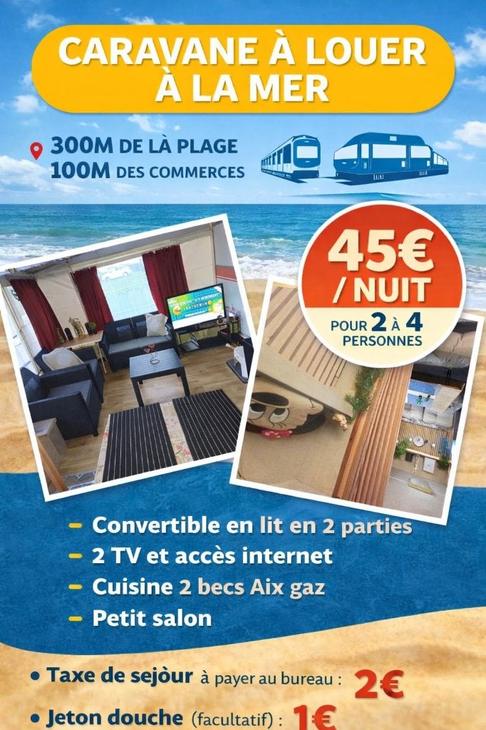 Caravane a louer a la mer, Internet, Mer, Parc de loisirs