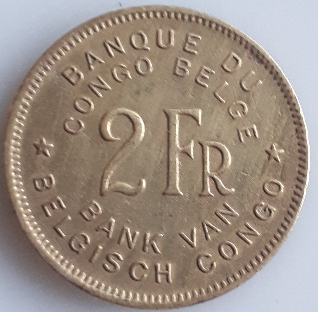 BELGISCH CONGO : 2 FRANK 1947 KM 28, Ophalen of Verzenden, Overige landen, Losse munt