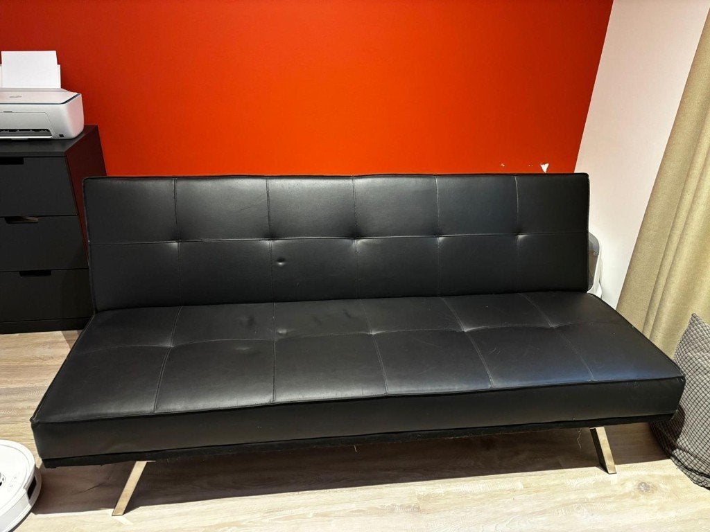 Zwarte kunstleren slaapbank – modern design, Maison & Meubles, Synthétique, Moins de 75 cm, Slaapbank Modern, Comme neuf