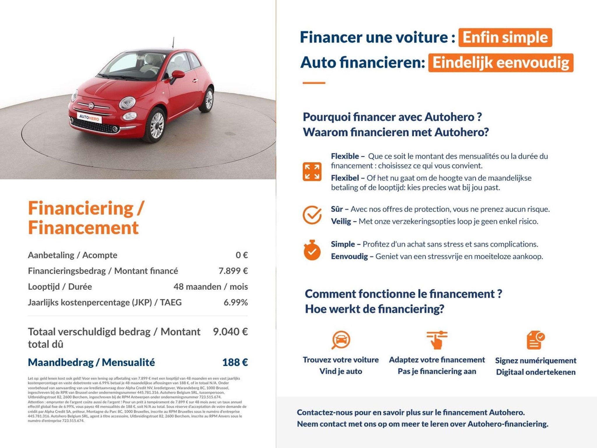 Fiat 500 1.2 Lounge (bj 2018), Auto's, Voorwielaandrijving, 4 zetels, Stof, Gebruikt