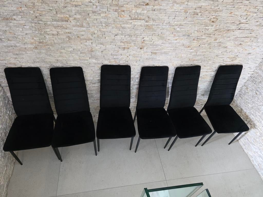 6 chaises de salle à manger en bonne état, Maison & Meubles, Enlèvement, Noir, Tissus