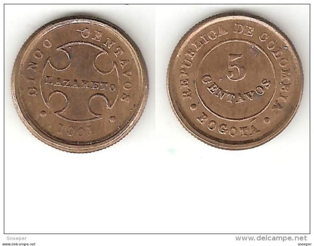 Colombia Bogota lepra coinage 5 centavo 1901 B km L2 xf, Timbres & Monnaies, Monnaies | Amérique, Envoi, Amérique du Sud, Monnaie en vrac