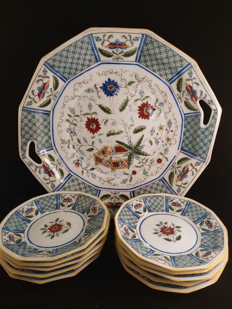 Assiette de service et 10 soucoupes Sarreguemines 1880/1910, Antiquités & Art, Enlèvement ou Envoi