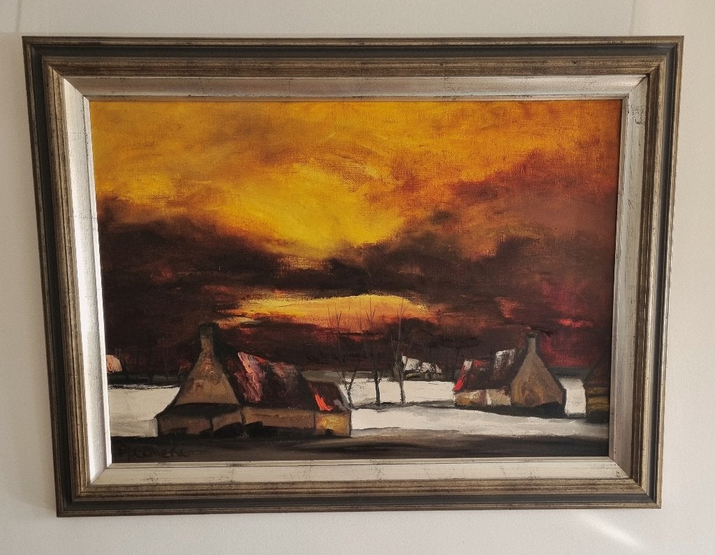 Paul PERMEKE (1918-1990) - Paysage d'hiver avec des fermes, Antiquités & Art, Enlèvement ou Envoi, Paysage, Expressionniste, Toile