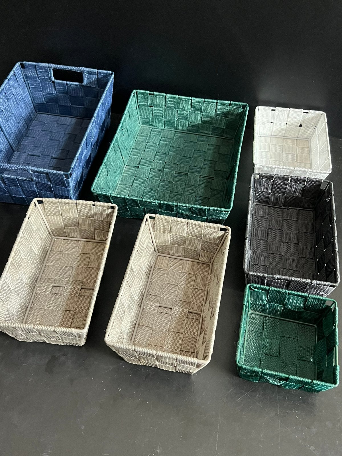 7x stockage-mandjes, Ophalen, Zo goed als nieuw, Gevlochten