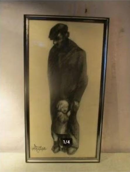 Beau dessin 'Fermier et enfant' - Jean-Michel Denijs, Antiquités & Art, Enlèvement ou Envoi